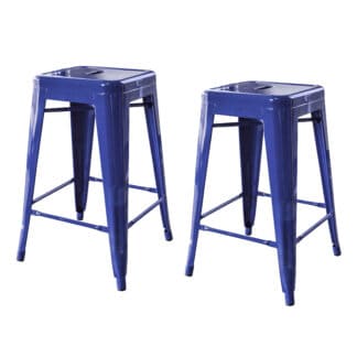 2 Piece Set 24 Inch Blue Metal Loft Bar Stool