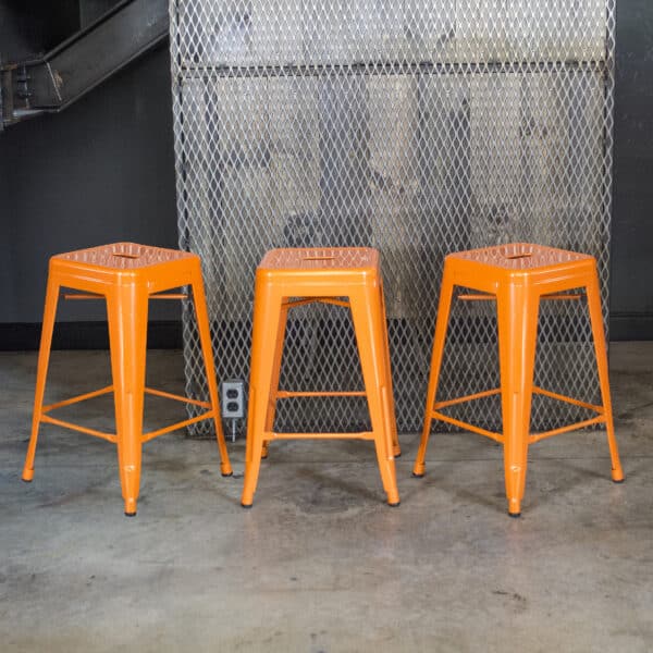 24 Inch Orange Metal Loft Bar Stools