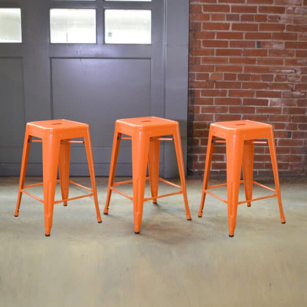 24 Inch Orange Metal Loft Bar Stools