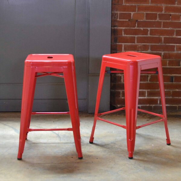 2 Piece Set 24 Inch Red Metal Loft Bar Stools