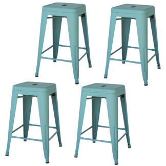4 Piece Set 24 Inch Teal Metal Loft Bar Stool
