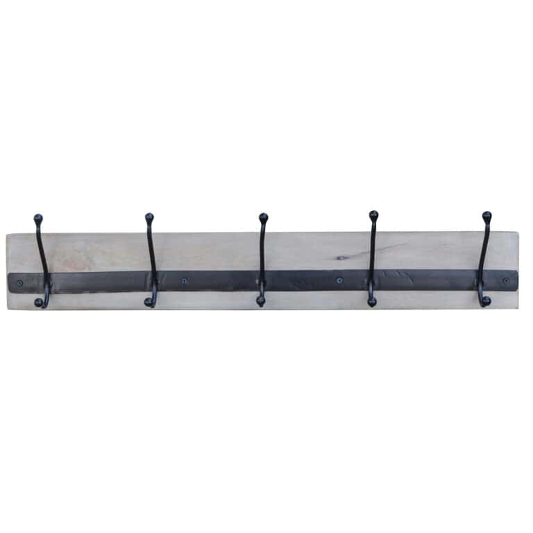 28" Mango Wood Coat Hanger with Iron Hooks