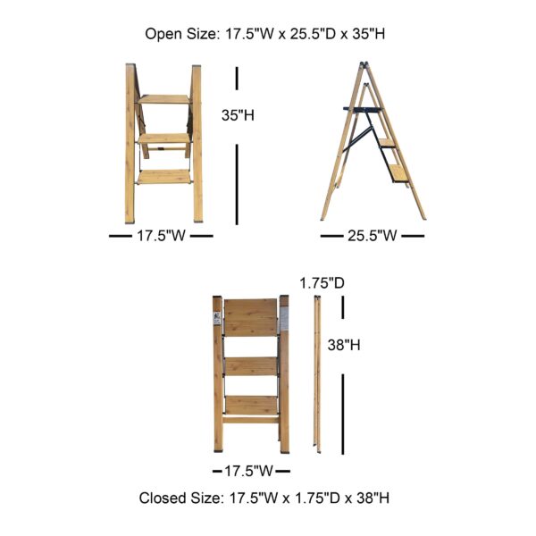 Aluminum Wood Grain Three Step Folding Utility Step Ladder - AmeriHome