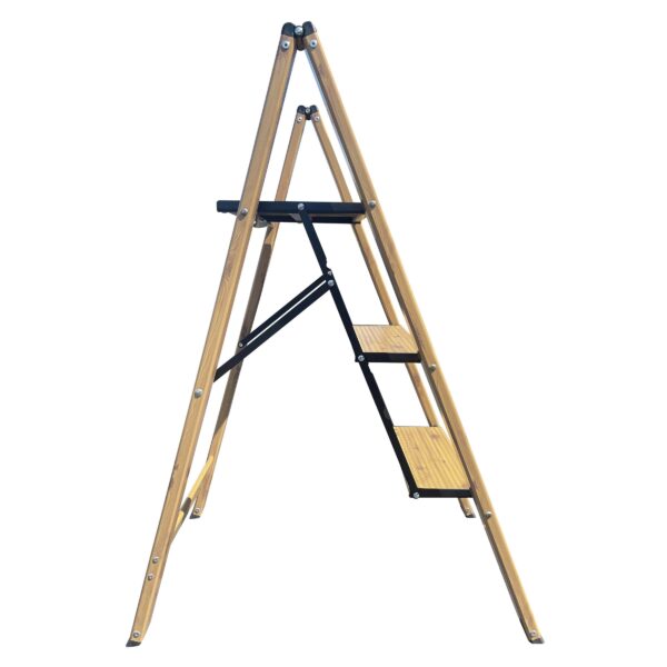 Aluminum Wood Grain Three Step Folding Utility Step Ladder - AmeriHome