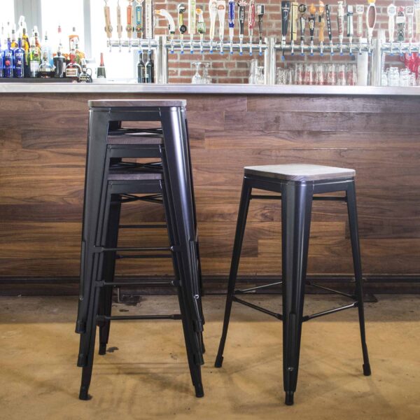 30 in. Metal Bar Stool with Wood Seat