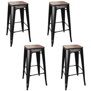 30 in. Metal Bar Stool with Wood Seat