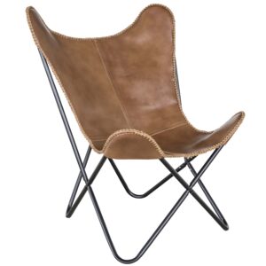Brown Genuine Leather Butterfly Chair - AmeriHome